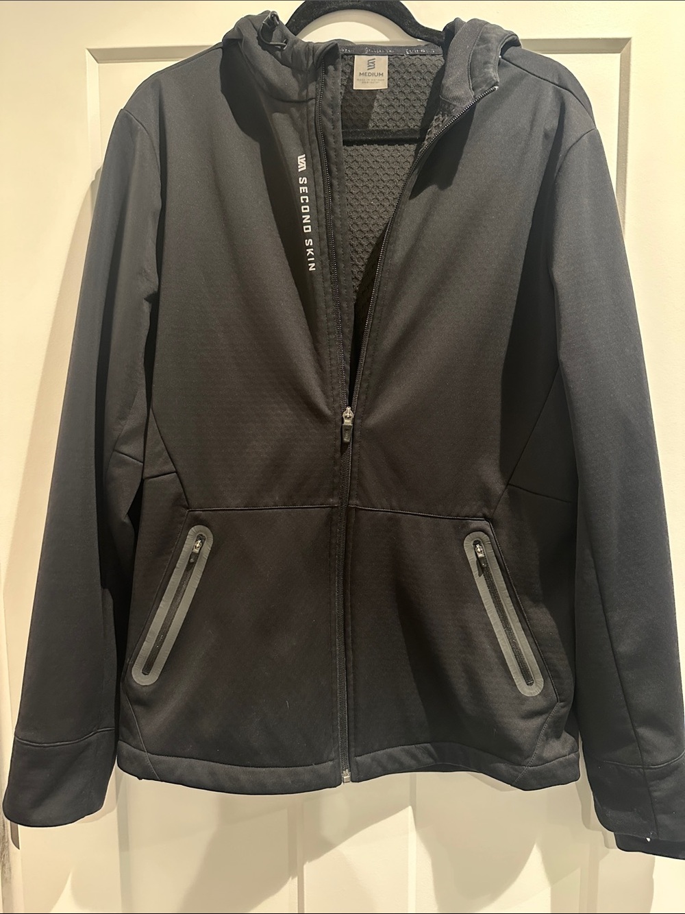 Second Skin Overalls Men's Black Performance Softshell Jacket with Hood